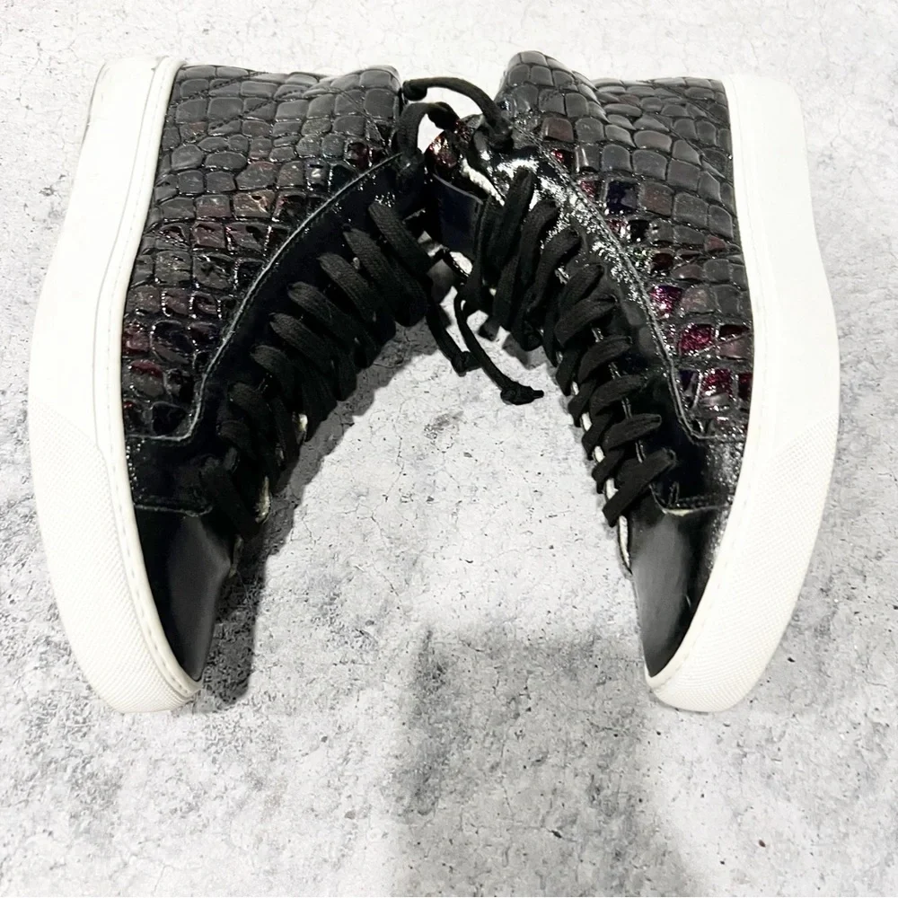 P448 Women's Fantasy Glitter Croc Embossed High Top Sneakers Black 37 US 7